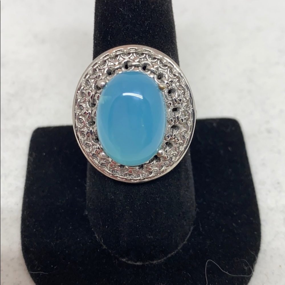 Silver and blue/green quartz stone ring